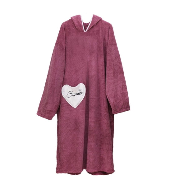Cekizud Bathrobe for Women Winter Fashion Solid Loose Long Sleeve Warm Nightgown