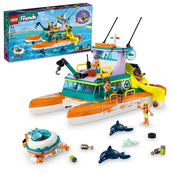 LEGO Friends Sea Rescue Boat 41734 Building Toy Set for Boys & Girls Ages 7  Who Love the Sea, Includes 4 Mini-Dolls, a Submarine, Baby Dolphin and Toy Accessories for Ocean Life Role Play