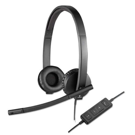 Logitech H570e Over-the-Head Wired USB Headset, with Replaceable Earbands, Black