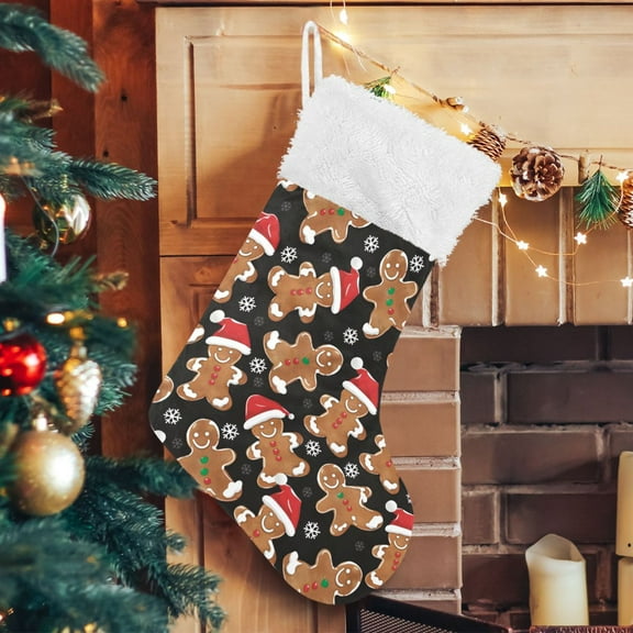 Ryvnso Christmas Stockings Gingerbread Man Christmas 17.7" Large Stocking Decoration 1 Pack