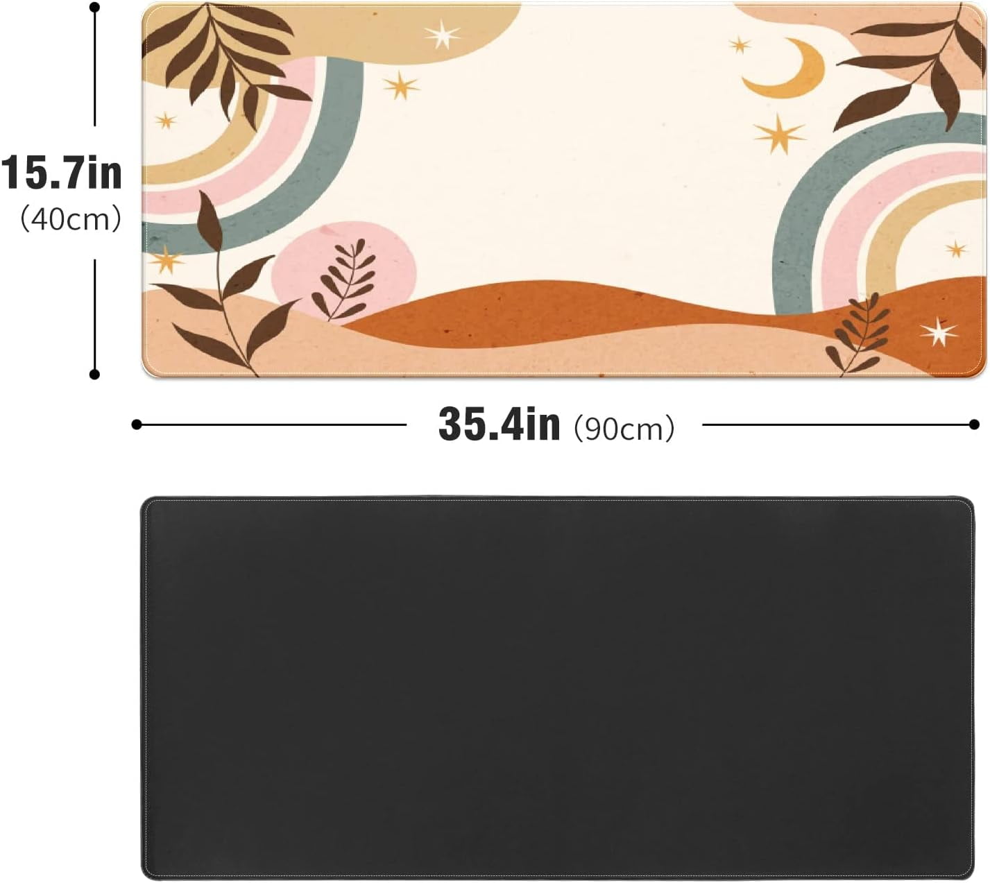 Boho Botanical Rainbow Leaves Desk Mat, Desk Accessory, Cute Workspace, Trendy Workspace, Trendy, 35.4x15.7in Large Gaming Mouse Pad, Cute Desk Topper, Pretty Desk Pad