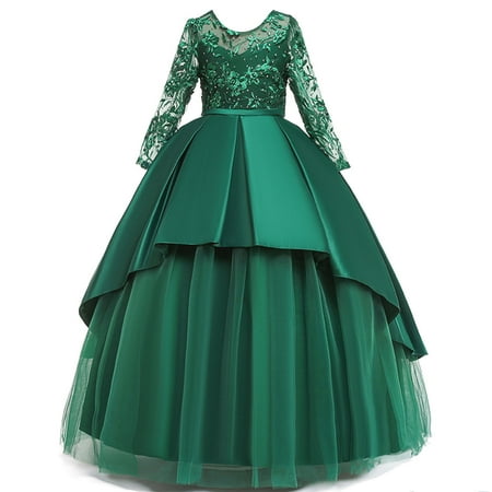 

Princess Dress For Little Girls Party Wedding Dress Clearance Sale Toddler Girls Lace Embroidery Flowers Net Yarn Temperament Bowknot Long Sleeve Birthday Party Gown Long Dresses 13-14 Years