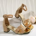 thumbnail image 6 of KEGIRLOM Women's Fashionable Casual Spring And Summer Beach Versatile Plus Size Solid Color Open Toe Mid-Heel Buckle Sandals Gold 8.5, 6 of 9