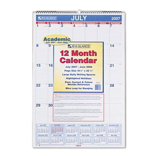AY328 AtAGlance Academic Wall Calendar Monthly 15.5" x 22.75
