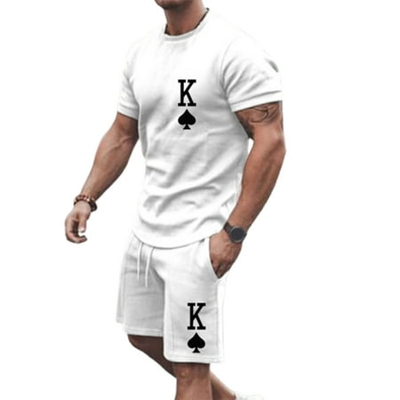 Must Have KUNyu 2Pcs/Set O-neck Short Sports Suit Waist K Printing Men T-shirt Shorts Set Running Set KUNyu | AccuWeather Shop