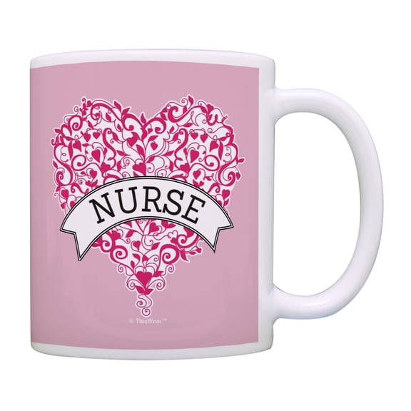 ThisWear Nurse Appreciation Gift Pink Heart Ribbon Breast Cancer Support 11 ounce Coffee Mug Pink