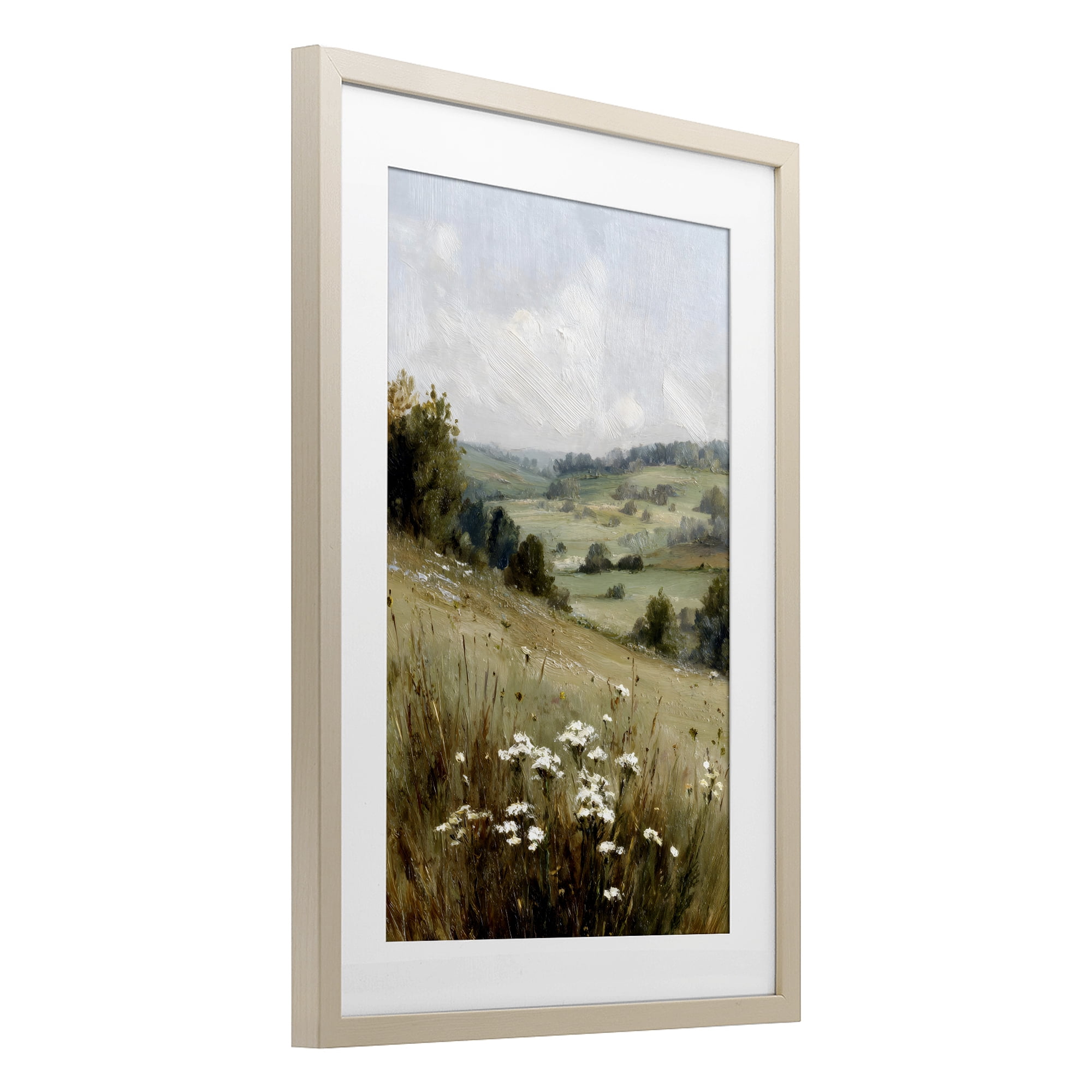 Stupell Industries Hill of White Flowers Birch Framed Print Under Glass, design by Petal Prints Design
