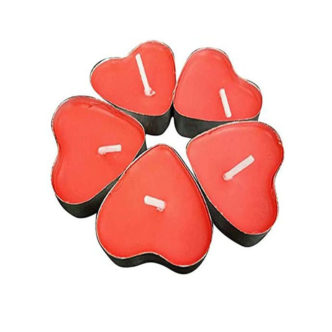 50 Pack Red Heart Shaped Unscented Tea Lights Candles Smokeless Candles