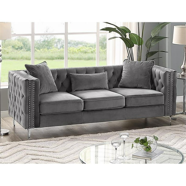 Rn Furnishings Chesterfield 86 On, Contemporary Grey Velvet Sofa