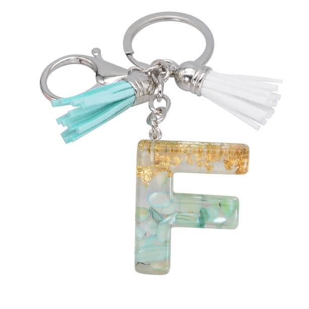 Green Tassel Letter Keychain, Crystal Drop Glue, Gold Foil, Stone Jewelry, Pendant, Bag, Keychain