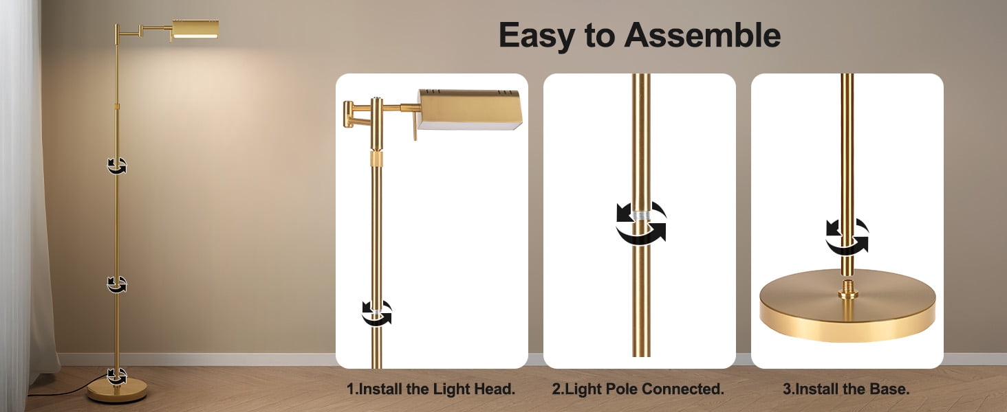 SUNMORY Floor Lamp, Pharmacy Swing Arm Floor Lamps for Living Room, 57" Tall Adjustable with Remote & Touch Control, 3 Color 16W Reading Lamps for Bedroom, Gold Standing Lamp for Reading Office