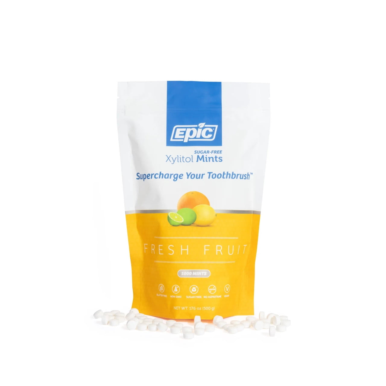 Epic Xylitol Mints - Sugar Free & Aspartame Free Mints Sweetened w/Xylitol for Dry Mouth & Gum Health (1000 Count (Pack of 1), Fresh Fruit)