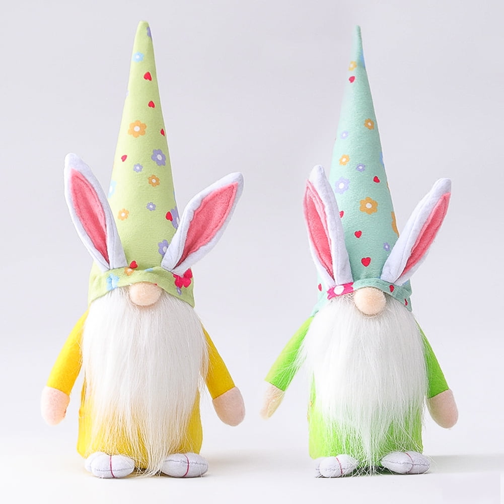 Kepooman 2 Pack Plush Long Hat Rabbit Gnome for Gifts Girl Room Decor, Rabbit Ears, Yellow + Green Kepooman 2 Pack Plush Long Hat Rabbit Gnome for Gifts Girl Room Decor, Rabbit Ears, Yellow + Green