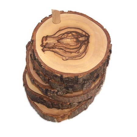 Carved Wood Bass - Hand Carved Olive Wood Natural Coaster Set of 5 plus base - Connected (about 3.5 Inches each) - Asfour Outlet Trademark