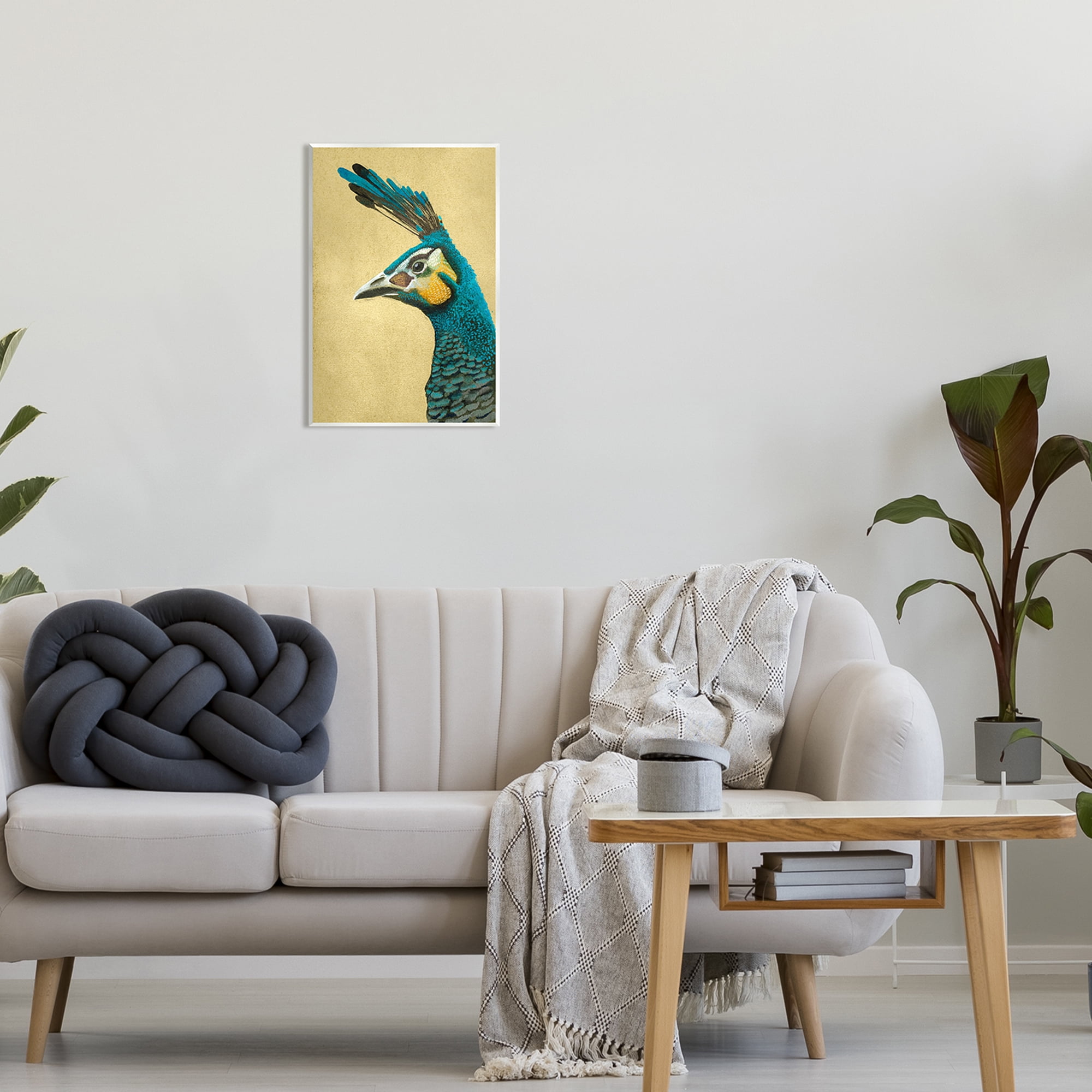 Stupell Industries Peacock Looking Left Animals & Insects Painting Unframed Art Print Wall Art, 13 x 19