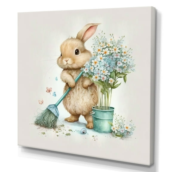 Designart Bunny Cleaning Bathroom I Canvas Wall Art