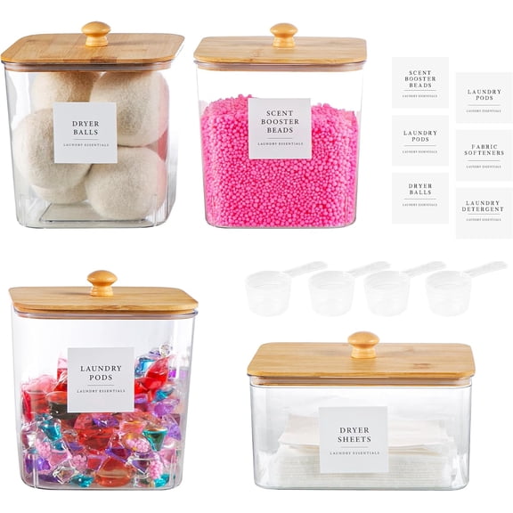 3 1 Pack Laundry Pods Container,Clear Laundry Room Organization Containers, Laundry Detergent Powder Storage Containers with Wooden Lids