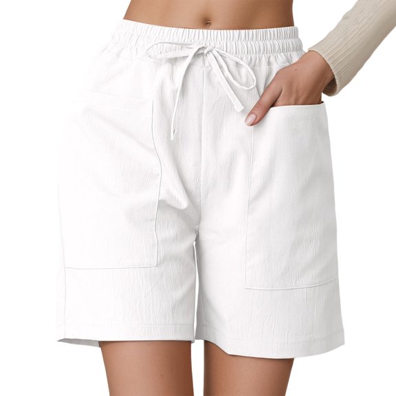 xingwang Clearance Shorts for Women High Waisted,plus size Shorts High Waist With Elastic Waistband With 2 Side Pockets Breathable Casual Loose Beach Summer Shorts Women's Clothing White XL
