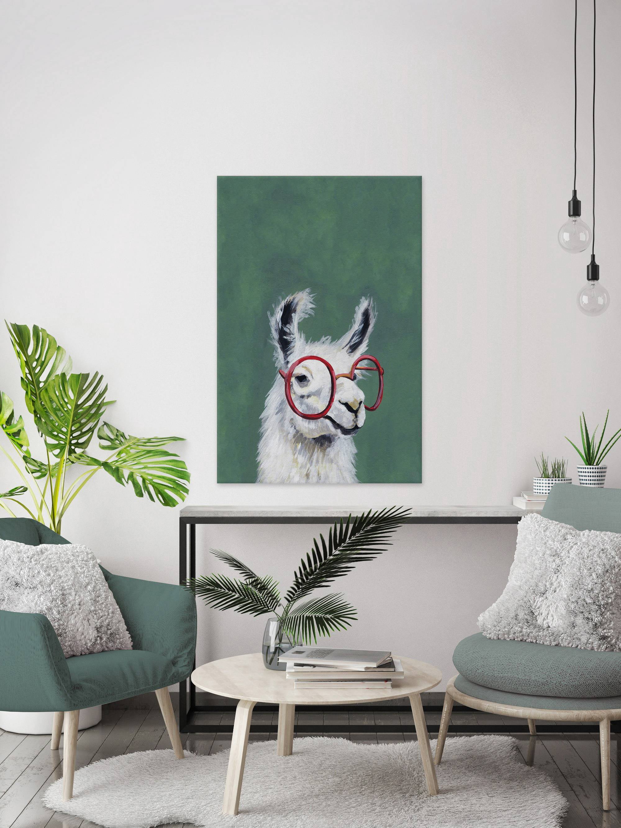 Red Llama Glasses Painting Print on Wrapped Canvas