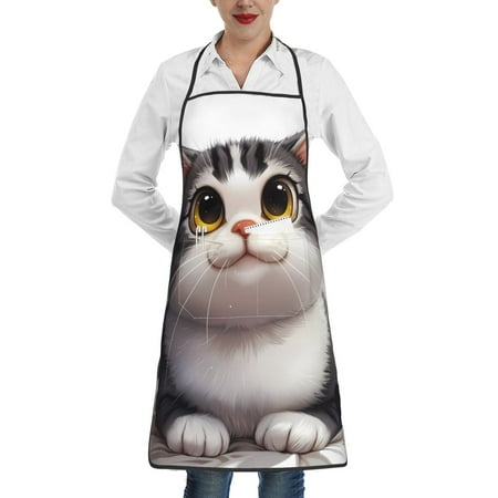 

Gaeub Cute Cartoon Kitten Kitchen Cooking Aprons Adjustable Bib Apron Waterdrop and Oil Resistant Kitchen Chef Apron for Women Men