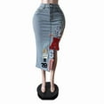 thumbnail image 4 of Embroidered Patchwork Denim Midi Skirt (M, Blue), 4 of 5