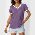 thumbnail image 3 of Womens Summer Tops, Short Sleeve Shirts for Women Fashion Loose Fit Color Patchwork V Neck T-Shirts, 3 of 6