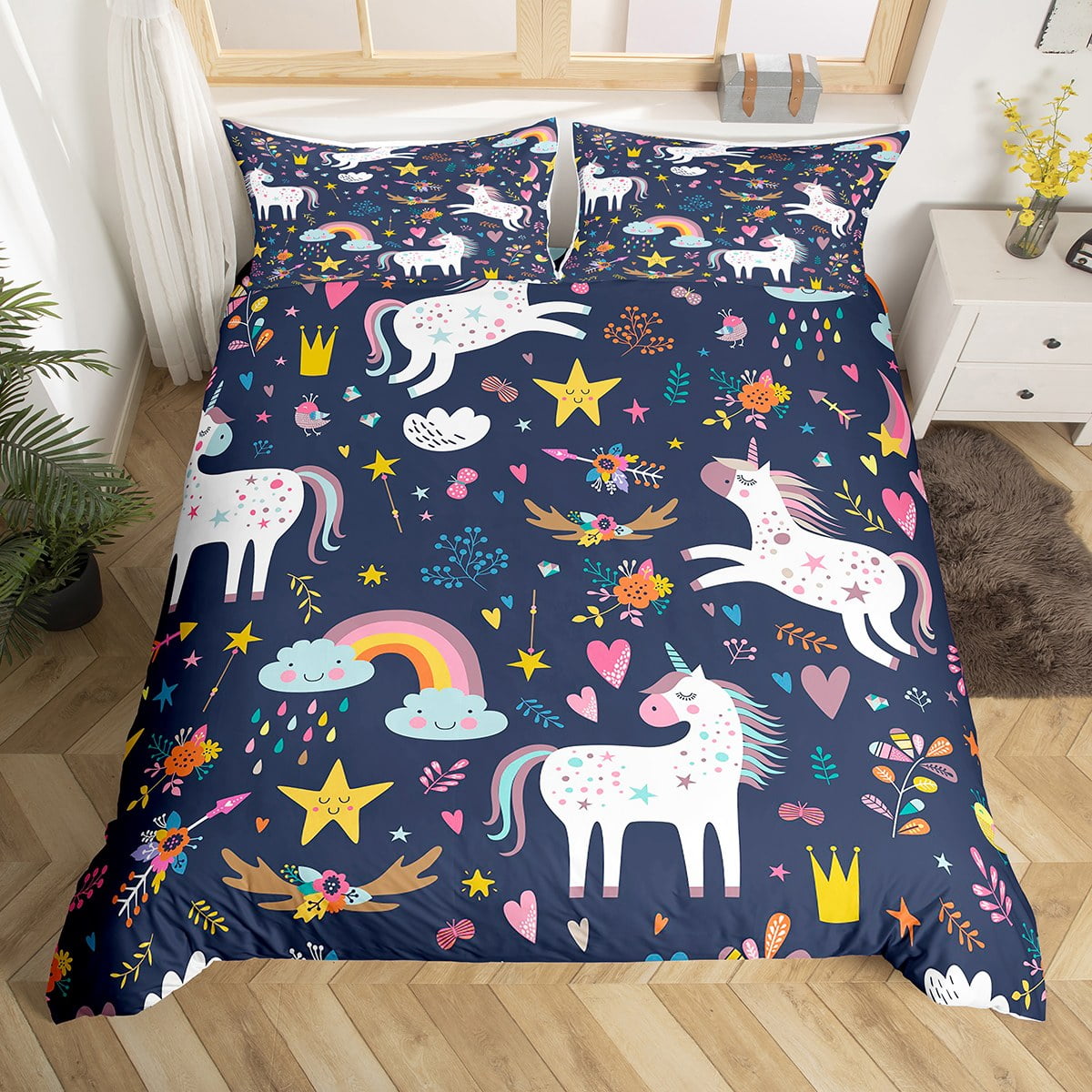 Rainbow Unicorn Bedding Set Full Unicorn Gifts for Girls,Cute Dreamy Horse Comforter Cover ...