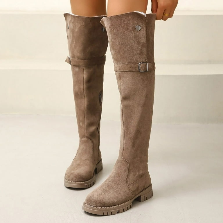 Black Knee High Boots for Women No Heel Europe and the United States and for Thick with Round Head Boots After the Strap Classic Models and Ankle Boots Short Boots Walmart