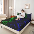 thumbnail image 4 of Manfei Modern Abstract Lines Queen Sheet Sets 4 Pieces, Green Blue Black Flat Sheet, Geometry Aesthetic Queen Fitted Sheet, Breathable Room Decor, 4 of 7