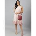 thumbnail image 1 of Janasya Indian Women's Peach Dobby Georgette Floral Flared Western Dress, 1 of 8