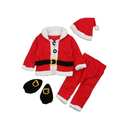 

Baby Girls Boys Christmas Costumes 4Pcs Santa Claus Coat Long Pants Hat Socks Unisex Costumes