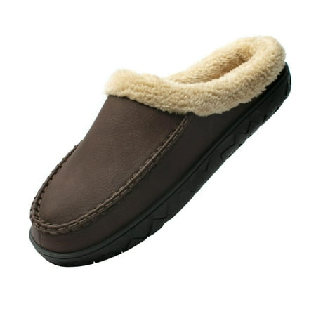 

WOTTE Men s Slippers Fleece Fuzzy Lined Memory Foam Moccasin House Shoes for Indoor Outdoor Coffee Size 8-8.5