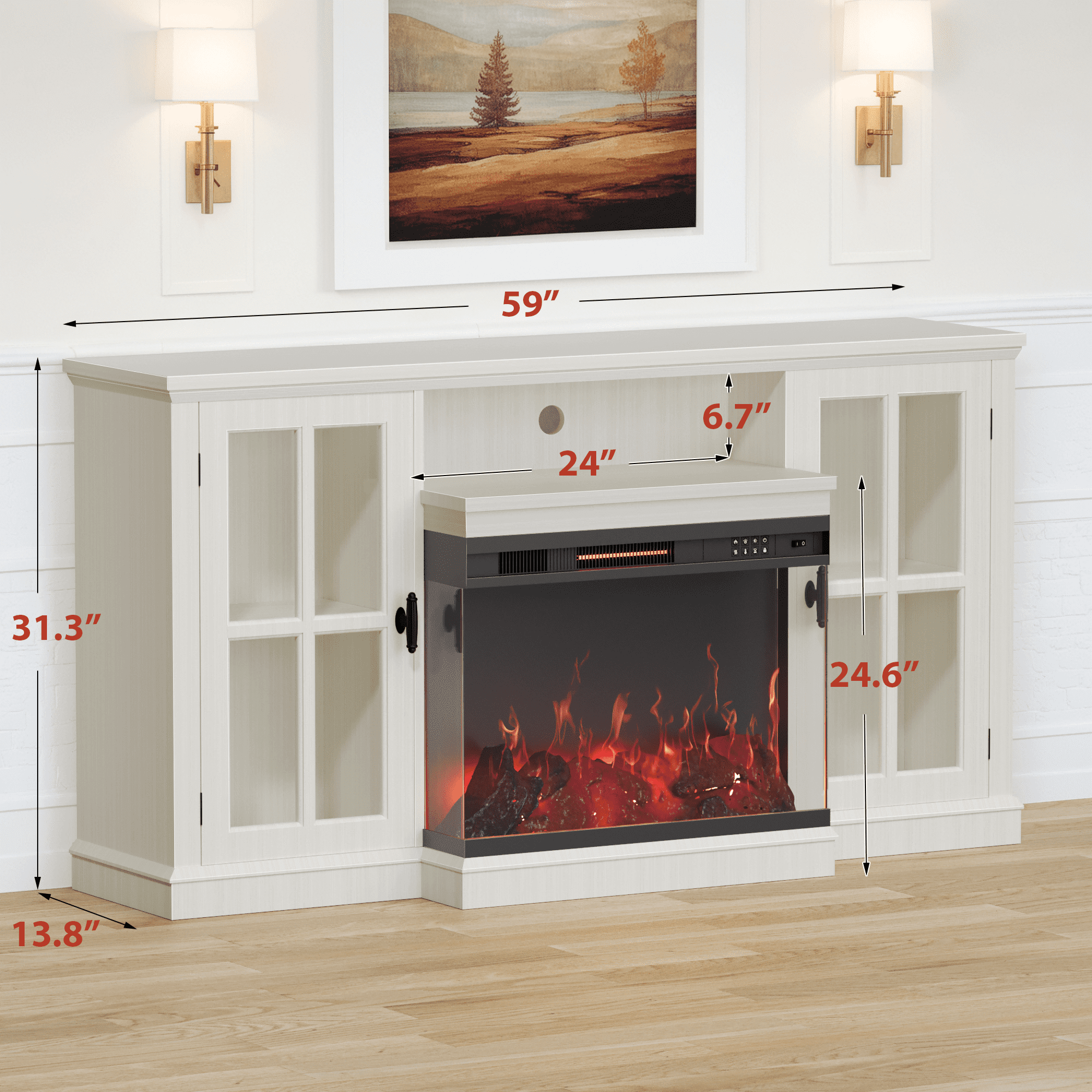 Homall Fireplace TV Stand for TVs up to 65" 3-Sided Glass Modern Media Entertainment Center with Cabniet Storage Adjustable Flame Color Fireplace,White