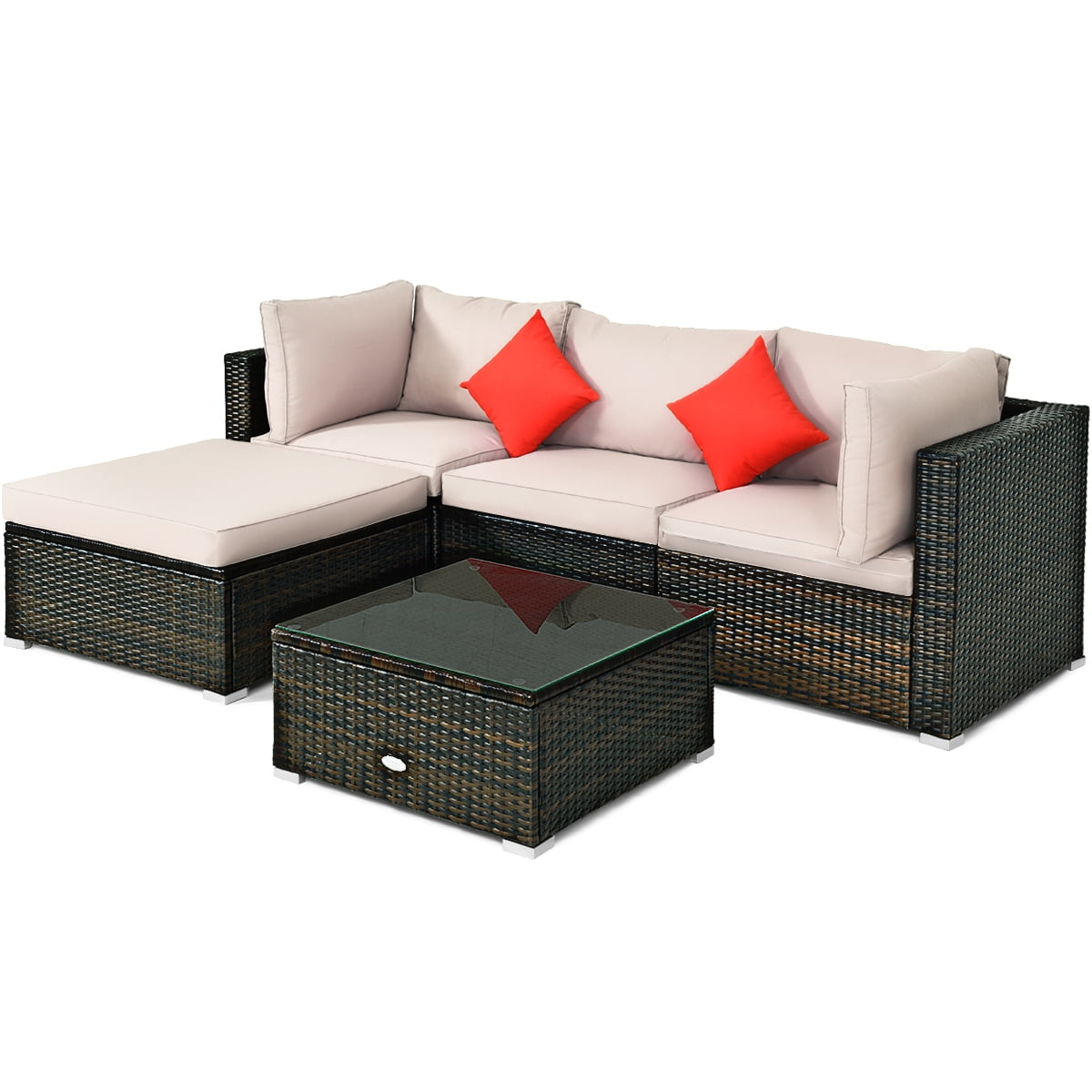 Patiojoy 5 PCS Patio Rattan Furniture Set Wicker Table Sofa Garden