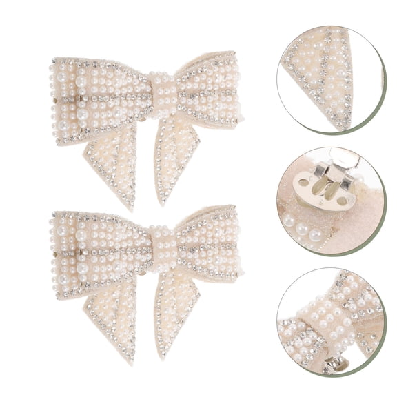 MERRYHAPY Beige Shoe Clips Elegant Bow Rhinestone Wedding Party Decor 2Pcs