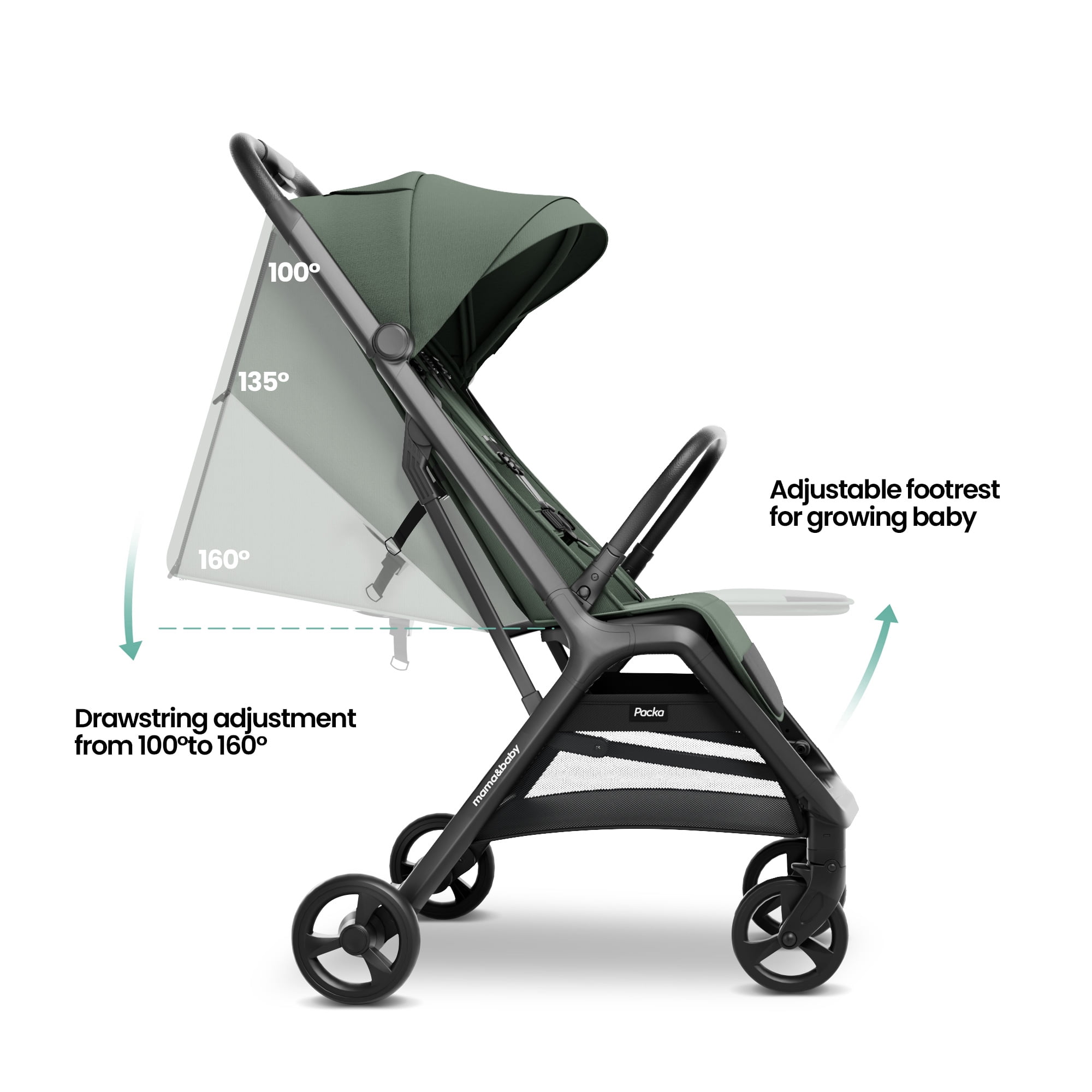 MAMA & BABY Packa Travel Stroller with One-Hand Automatic Folding, Ultra-Compact, Forest, 18.3LB, Unisex
