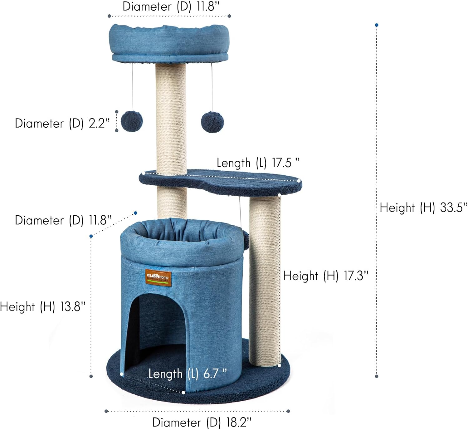 ClevaHome Stylish Cat Tree for for Small Spaces, Kittens, Ultra-Soft Fabric Condo & Cozy Perch, Durable Sisal Scratching Post, and Interactive Hanging Pompom