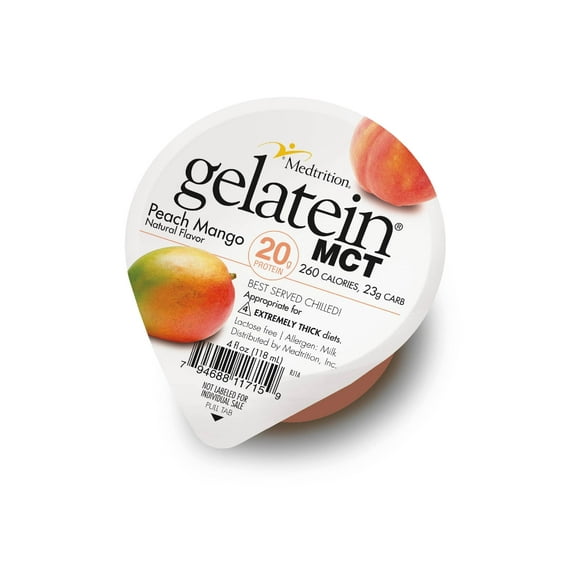 Gelatein Mct Peach Mango: 20 Grams of Protein. Ideal for Swallowing Difficulties and Fluid Restricted Diets. Great Pre or Post-Workout Snack (Pack of 12)