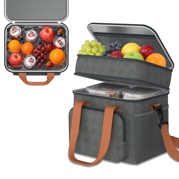 QUNSE Insulated Lunch Bag for Work, 17L Dual-Layer Leakproof Soft Cooler Bag with Shoulder Strap, Large Lunch Box Tote for Adults, Men and Women, Picnic, Camping, Travel, Gray