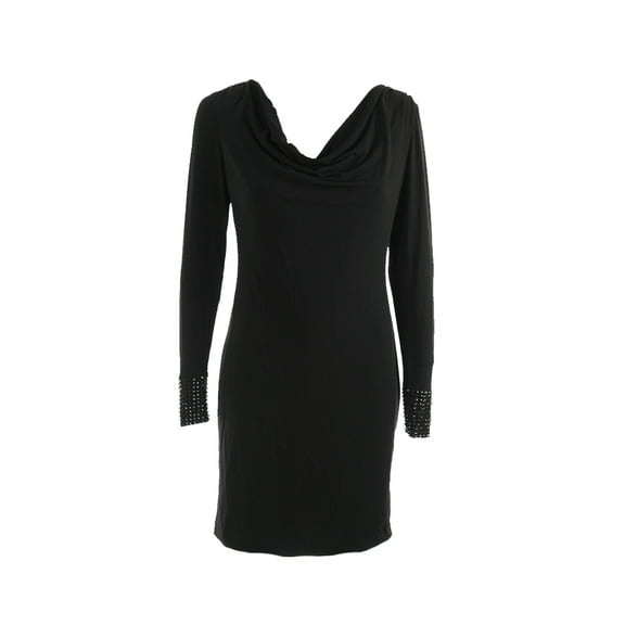 Calvin Klein Womens Black Cowl-Neck Stud-Trim Sheath Dress 4