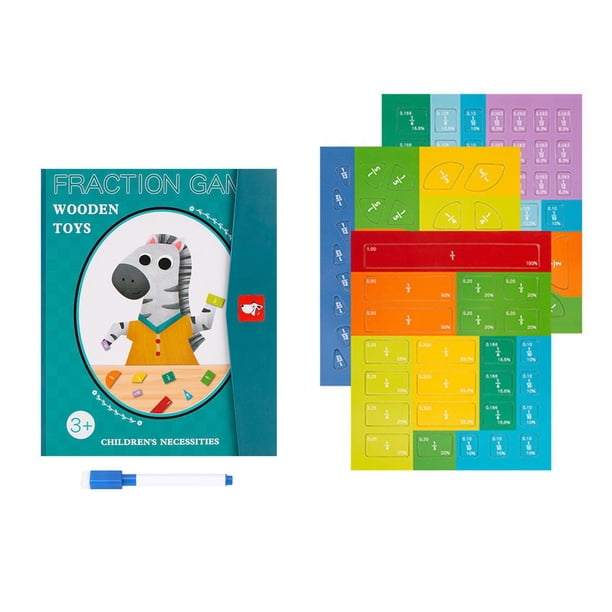 Azulejos de fracciones para niños Círculos de fracciones con porcentajes Montessori Fracción cebra