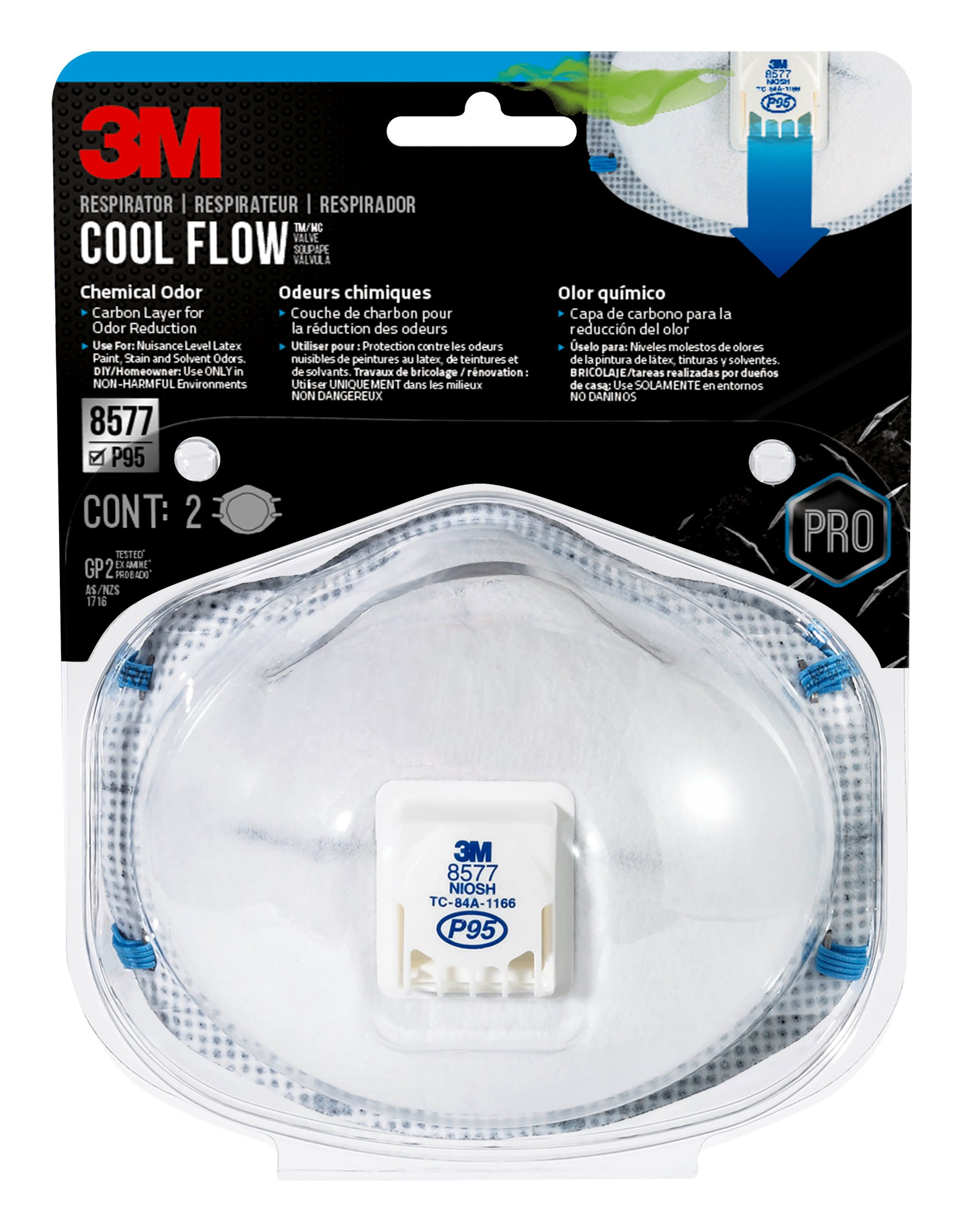 3M 8511, N95 Respirator, White, Cool Flow Valve, 2 Masks
