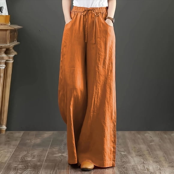 YDLCAFD Womens Casual Pants Chino Women Solid Pants High Waisted Wide Leg Pants Fashion Drawstring Elastic Trousers Comfy Straight Leg Long Pants