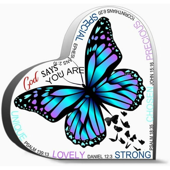 Christian Gifts For Women Birthday Butterfly Inspirational Gifts For Friends Religious Spiritual G Unique Acrylic Heart Shaped Plaque Desk Decorations Present Gifts