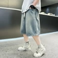 thumbnail image 6 of LUOGENLI Boys Jeans Shorts Size 14-16 Boys Loose Denim Shorts Ripped Soft Elastic Band Jean Middle Pants Boys Jeans Size 14 Bootcut Blue-1 Size 9-10 Years, 6 of 9