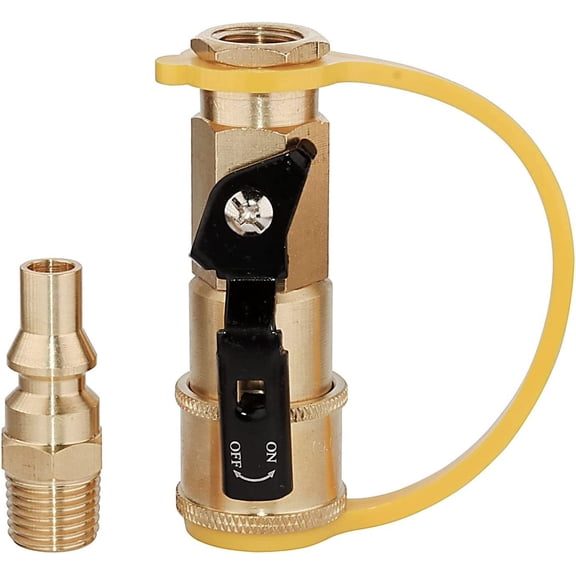 1/4" RV Propane Quick Connect Adapter for Propane Hose, Propane or Natural Gas 1/4" Quick Connect or Disconnect Kit - Shutoff Valve & Full Flow Plug - 100% Solid Brass