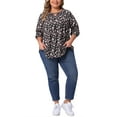 thumbnail image 2 of Agnes Orinda Women's Plus Size Top Pleated Keyhole Neck Floral Shirts Long Sleeve Casual Tunic Blouse 1X Black, 2 of 5
