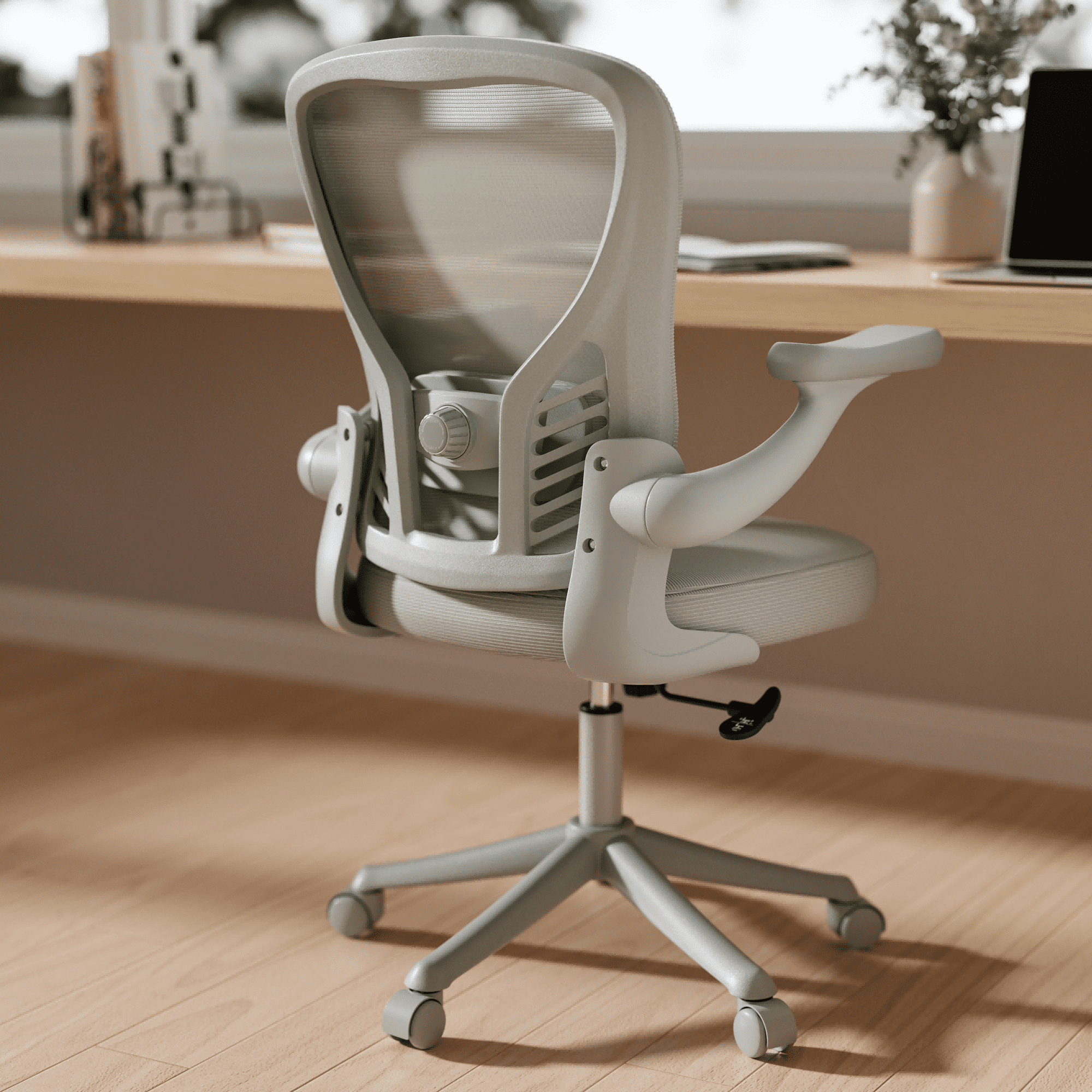 HomeZeer Ergonomic Office Chair, Home Desk Chair with Lumbar Support, Flip-up Arms Mesh Office Chair, Grey