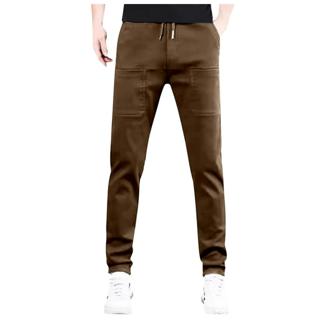 European Solid Color Splicing Pocket Elastic Straight Leg Pants For Men Casual Loose Trend Foreign Trade Sports Pants