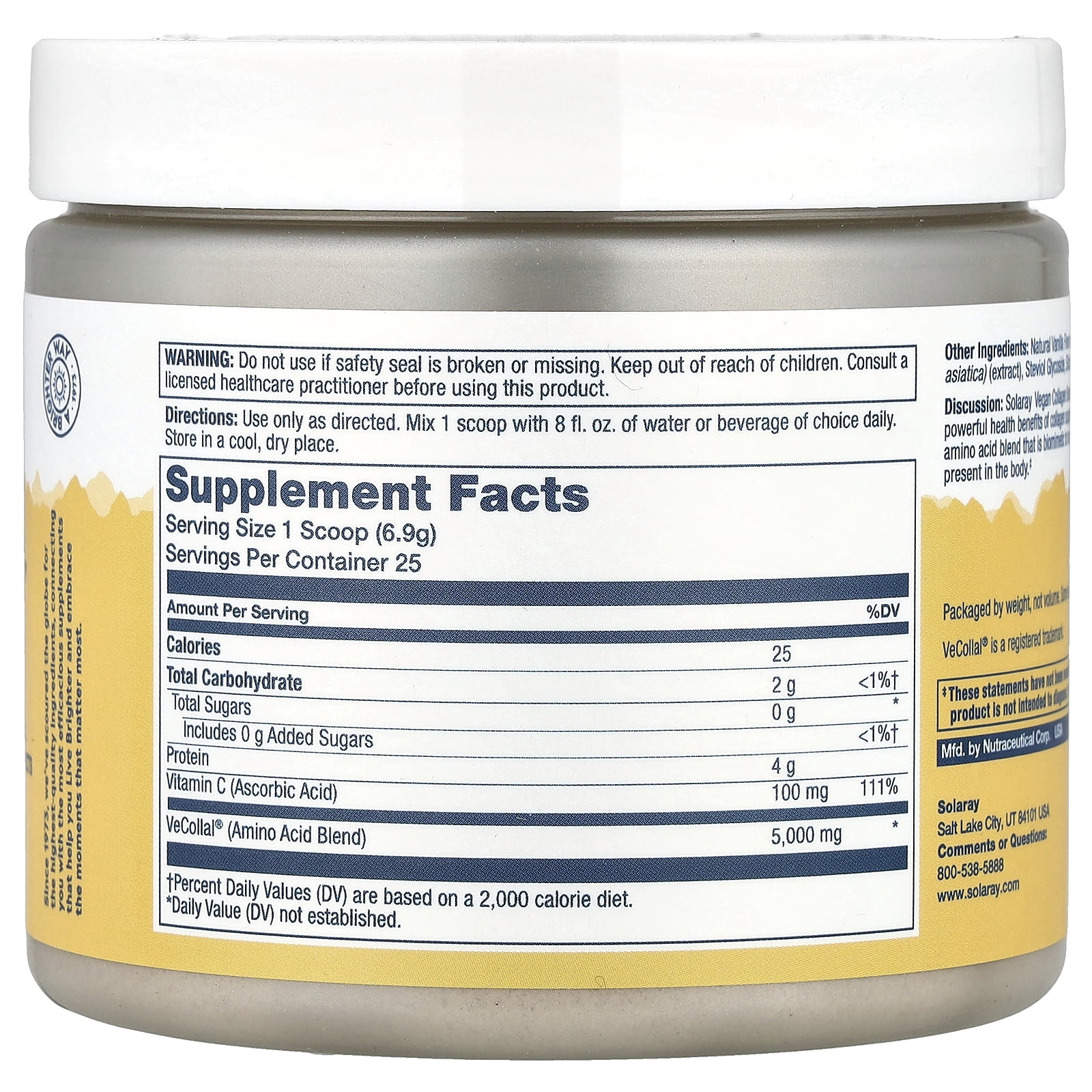 Solaray Vegan Collagen Booster Powder, Natural Vanilla , 6.1 oz (173 g)